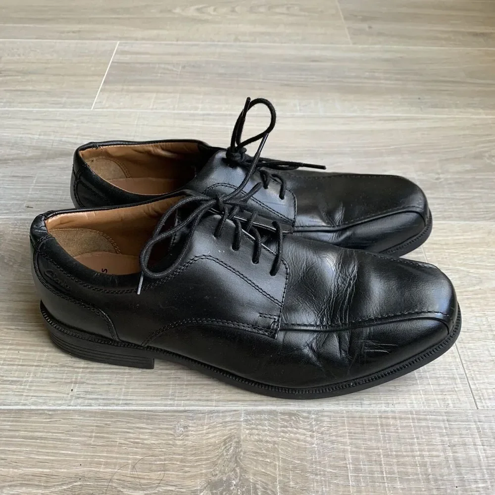 Clarks Collection Mens Dress Comfort Shoes Sz 10 Black Leather Bicycle Toe Lace